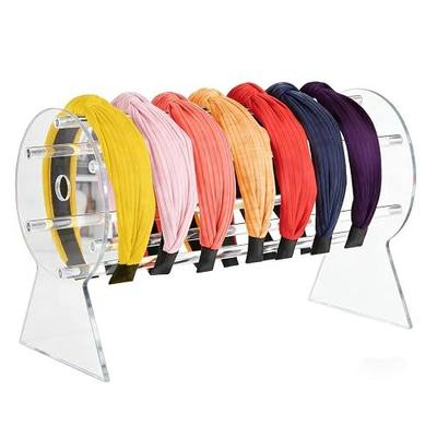 Clear Acrylic Headband Holder for Women Girls | 6-rod acrylic rack holds wide hoops & thick headbands, no deformation, minimalist vanity decor for girls and boutique use.