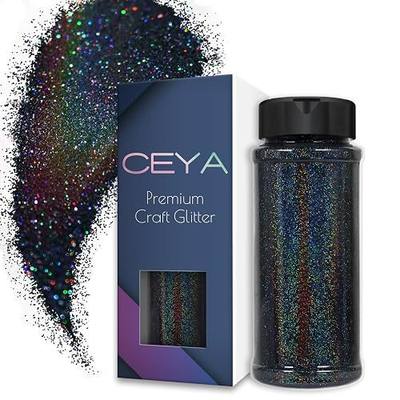 Ceya 3.5oz/ 100g Holographic Ultra Fine Glitter Powder Laser Black Glitter 1/128” 0.008” 0.2mm for Slime Epoxy Resin Craft Tumbler Jewelry Nail Art Festival Makeup Scrapbook Painting Wedding Cards