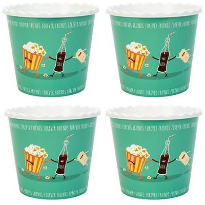 Retro Style Reusable Plastic Popcorn Containers/Popcorn Bowls Set for Movie Theater Night - Washable in The Dishwasher - (BPA Free-4 Pack) (Forever Friends)