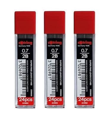 rOtring 0.7mm 2B Super Polymer Pencil Lead - Pack of 3 Tubes - 72 Leads in Total - Refills for Mechanical Pencils