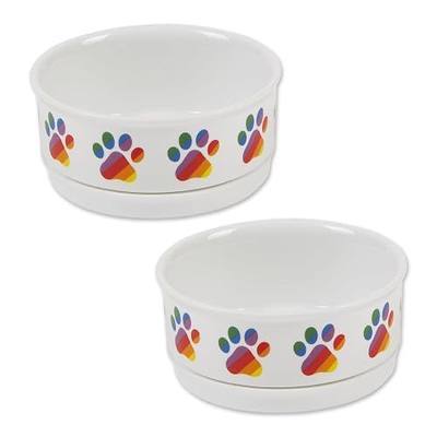 Bone Dry Ceramic Food Bowls, Non-Slip & Dishwasher Safe, Small Set, 4.25x2, Rainbow Paw, 2 Count