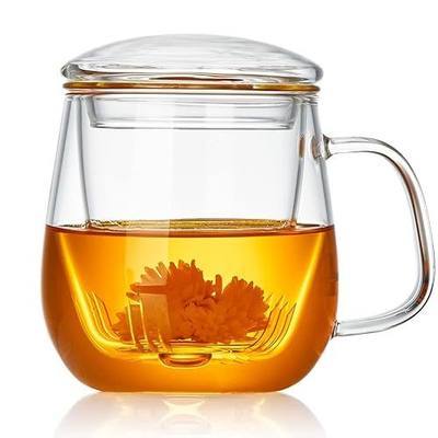 DOPUDO Glass Tea Cup with Infuser and Lid, 17.6oz/520ml Large Borosilicate Teacup,Tea Glass, Clear Mug for Loose Leaf Tea, Blooming Tea, Microwave & Dishwasher Safe - Tea Maker Gift for Birthday.