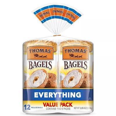Gourmet Kitchn Thomas' Everything Soft and Chewy 12 Pre Sliced Bagels, Value Pack - 1 Box (18oz / 2pk, 12 Ct.), Total 12 Bagels