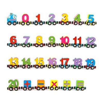 Wondertoys 27 PCS Wooden Magnetic Number Train Set Toy Compatible with Major Brands Train Set Tracks