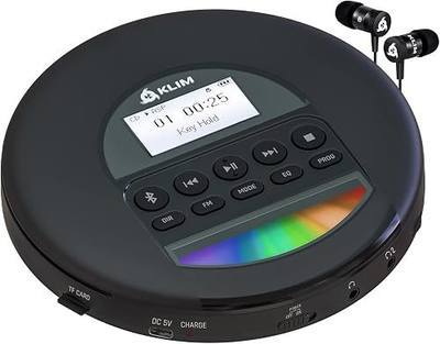 KLIM Nomad - New 2023 - Portable CD Player Walkman with Long-Lasting Battery - with Headphones - Radio FM - Compatible MP3 CD Player Portable - TF Card Radio FM AM Bluetooth - Ideal for Cars - Black
