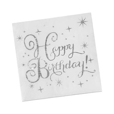 meioro Cocktail Napkins Rose Gold,Happy Birthday Decorations,Folded 6.5x6.5 Inches Disposable Party Napkins,2-Ply Paper napkins for Banquet, party, dinner.(Silver foil on white, 20 Count)