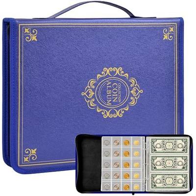 Coin Collection Book Holder for Collectors, 200 Pockets Coins Collecting Album & 30 Sleeves Paper Money Display Storage Case for Currency Collection Supplies (200+30 paper money binder)-Blue