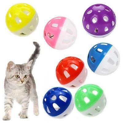 VOVIGGOL 12PCS 4CM Cat Toy Ball with Bell, Pet Ball Kitten Toy with Bell Cat Jingle Balls for Cats Kitten, Plastic Jingle Balls Pounce Chase Rattle Toys, Random Color