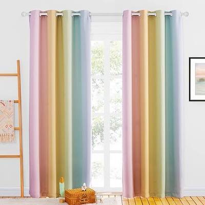 NICETOWN Colorful Rainbow Living Room Curtains for Girls Boys Bedroom, Playrooms, Classroom, Window Short Curtains for Baby Bathroom Christmas Decorations (Light Rainbow, 52W x 84L, Set of 2)