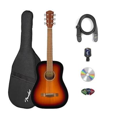 Fender California Standard Redondo Mini 3/4-Size Kids Acoustic Guitar - 3-Color Sunburst Bundle with Gig Bag, Tuner, Strap, Picks, and Austin Bazaar Instructional DVD