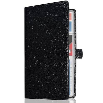 Caweet Car Registration and Insurance Holder Vehicle Glove Box Organizer Leather Car Document Holder for Driver's License, ID, Key Information Cards with Magnetic Closure, Glitter Black