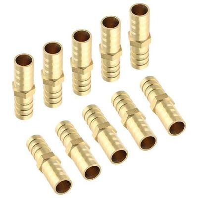 Piutouyar 10Pcs Brass Hose Barb Fitting, 3/8" x 3/8" Hose ID | Brass Hex Barbed Splicer Mender Barb Hose Union, Fuel, Gas, Water, Air, Oil
