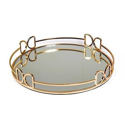 Decorative Tray Metal Mirrored Round Serving Trays with Butterfly Handles Perfume Jewelry Trinket Organizer for Bathroom Vanity Home Décor (Gold, 12")