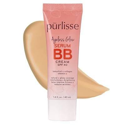pūrlisse Ageless Glow Serum BB Cream SPF 40 - Glowy Tinted Moisturizer with SPF - Korean Skin Care Formula with Vitamin C & Bakuchiol to Firm, Brighten & Even Skin - Light Medium (1.4 oz)
