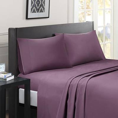 Madison Park Micro Splendor Color Fast, Wrinkle Resistant, Soft Sheets with 12" Deep Pocket All Season, Cozy Bedding-Set, Matching Pillow Case, Twin, Purple
