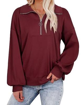 Women's Lapel Collar Sweathirt Casual Long Sleeve 1/4 Zip Pullover Tops
