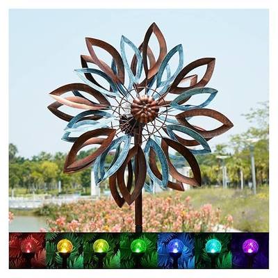 Yard Garden Wind Spinners with Solar Lights, Large Outdoor Metal Wind Spinners, Lawn Yard Art Garden Decor (22" W x 87" H)