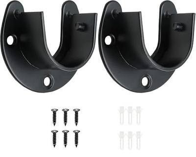 Closet Rod End Supports, 1 Inch, Black, 2 Packs | Stainless Steel, Heavy Duty, U-Shaped, With Screws