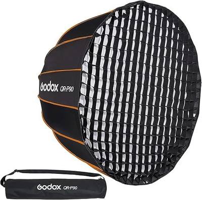 GODOX QR-P90 Soft Box 35.5"/90cm Quick Release Parabolic Softbox + Honeycomb Grid for Bowens Mount Studio Flash,Studio Flash Umbrella Diffuser(Godox QR-P90+ Honeycomb Grid)