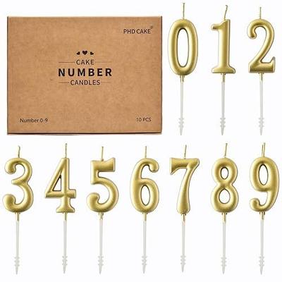 PHD CAKE 10-Pieces Gold Numeral Birthday Candles, Cake Numeral Candles Number 0-9 Glitter Cake Topper Decoration for Birthday,Wedding Anniversary,Party Celebration