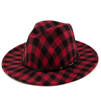 Classic Felt-Fedora Hat with Belt Buckle Women Wide Brim Wool Panama-Hat Adjustable(Size:S-M)