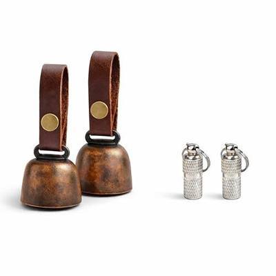 kcrygogo Dog Collar Bell with Leather Snap Strap, 2 Pack Loud Pet Collar Bells for Dogs, Jingle Bell to Help Locate Your Dog, Includes 2 ID Capsule Tags, Vintage Copper Bell Collar Accessory