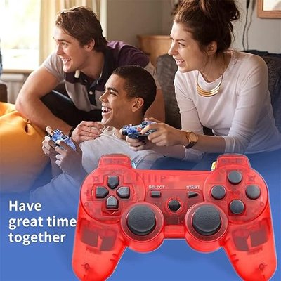 Rzzhgzq 2 Pack P-S3 Wireless Controller P3 Controller Wireless Bluetooth Gamepad with USB Charger Cable for P-S3 Console (Clear Red+Clear Green)