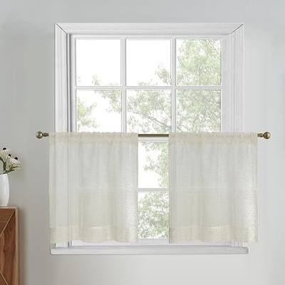 July Joy Natural Tiers Textured Sheer Curtains for Kitchen,Light Filtering Window Drapes Semi Sheer Rod Pocket Small Curtains for Bathroom Farmhouse W 26 x L 24 inch, 2 Panels