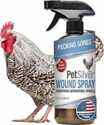 PetSilver Chicken Wound Spray for Chickens & Birds - Patented Silver Solution - Silver Spray for Wounds, Pecking Sores, Bumblefoot, Cuts, Burns, & Skin Irritations - Chicken Care - USA Made - 12 fl oz