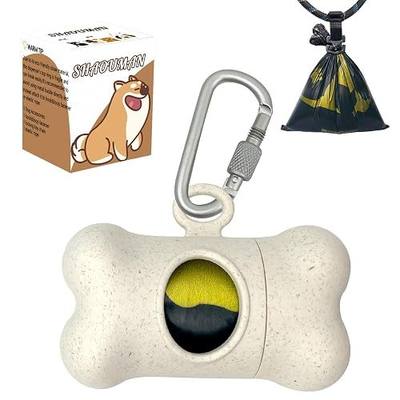 Bone-Shaped Dog Poop Bag Holder for Leash |Dispenser with 15 Leak-Resistant Waste Bags & Carabiner Clip(Wheat)