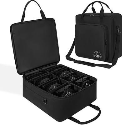 IBVIVIC 8 Par Spotlight Bag 5/16'' Padded Stage Lighting Storage Bag | for 8 Par Lights Bag with Dividers, Handle and Straps, Black (Bag Only)