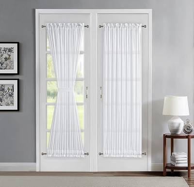 LinenZone 30 x 72 Sheer White French Door Curtains.(Karina FR 30x72, White) | Pair of Sheer White French Door Curtains with 2 Tie-Backs for Living Room, Bedroom, Kitchen, Dining Room and Balcony.