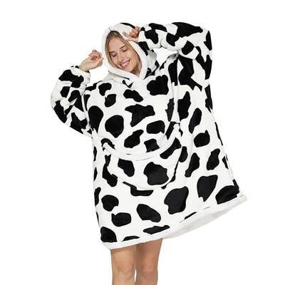 Deserthome Wearable Blanket Hoodie for Adult Women Cow | Oversized Hooded Sweatshirt with Pocket and Sleeves, Sherpa Flannel Fleece Soft Comfortable Warm, for Halloween Christmas
