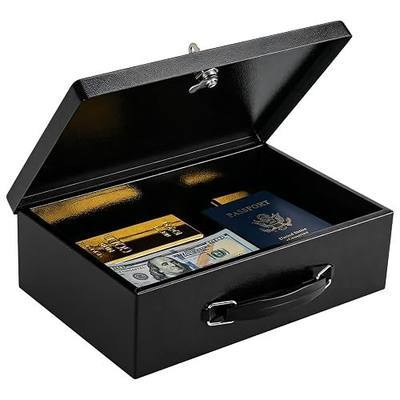 KYODOLED Fireproof Document Box with Key Lock, Small Lock Boxes for Personal Items, Fire and Water Resistance, Fireproof Safe Box for Documents, Jewelry, Passport, Cash, 12.6'' x 8.3'' x 3.58'' Black
