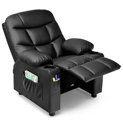 GLACER Kids Recliner Chair w/Cup Holder& Side Pockets, Children Recliner w/Comfortable Backrest, Armrests & Footrest, Toddler PU Leather Recliner for Boys Girls, 3+ Age Group, Black
