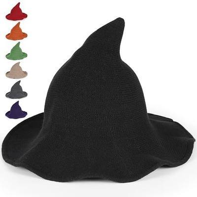 Sunboom Halloween Witches Hats for Women - Adult Modern Wool Knit Witch Hat for Halloween Party Costume Accessories