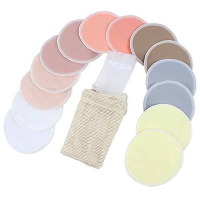 Langsprit Leak-Proof Reusable Bamboo Nursing Pads(14 Pack),Super Absorbent Washable Breast Pads with Laundry Bag (Morandi, Round)