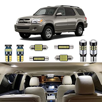 AUTOGINE 18 Piece White Interior LED Lights Kit for Toyota Sequoia 2001 2002 2003 2004 2005 2006 2007 Super Bright 6000K LED Interior Light Bulbs Package + Install Tool
