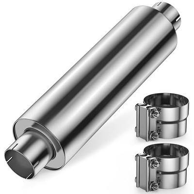 5 Inch Inlet Diesel Muffler Exhaust with Clamp- 8" x 24" Body - 30" OAL | Straight Through, Stainless Steel, Welded On Resonator, Polished, TIG Welding