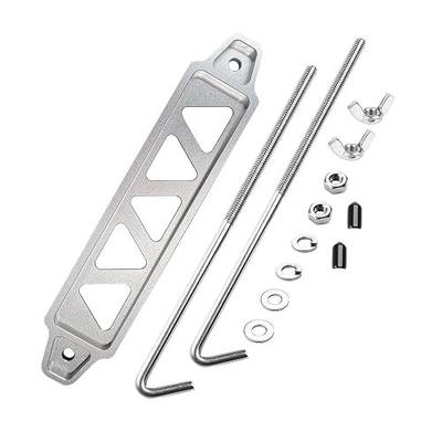 Battery Hold Down Sets,With Billet Aluminum Battery Tie Down Bracket and 18-8(304) Stainless Steel J bolts (Silver, 10 inch bolts)
