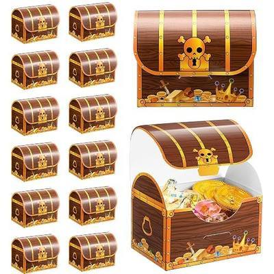 Chinco Treasure Treat Chest Boxes Cardboard Pirate Treasure Chest Party Favor Box Present Goodie Boxes for Halloween Game Pirate Theme Party(24 Pcs,Simple Style)