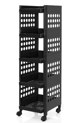 NEATERIZE Multipurpose Storage Racks | 5 Shelf Storage Organizer for Home, Kitchen, Bathroom | Kitchen Trolley Rack with Wheels (Black)