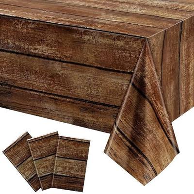 Irenare 3 Pcs Brown Wood Grain Tablecloths Rustic Plastic Table Covers for Rectangle Table, Vintage Farmhouse Tablecloth Decorations for Western Barn Birthday Wedding (54 x 108 Inches)