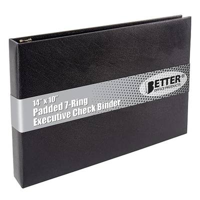 Better Office Products 7 Ring Executive Check Binder with Zipper Pouch, Padded Black Textured Cover, for 9" x 13" 3 Per Page Business Checks, 600 Check Capacity Checkbook Holder