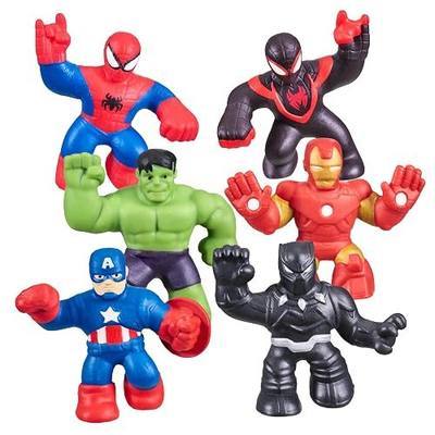 Heroes of Goo Jit Zu Marvel Mega Mini 6 Pack - Superhero Toys, Squishy, Stretchy, Gooey Mini Heroes - Ironman, Spider-Man, Captain America, Miles Morales, Hulk and Black Panther | Iron Man, Spider-Man, Captain America, Miles Morales, Hulk & Black Panther minis stretch 4x; kids toys