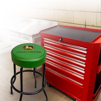 Plasticolor 004792R01 John Deere Logo Garage and Game Room Stool with Matte Green Top and Black Legs