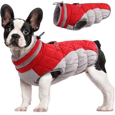 FUAMEY Dog Coat for Small Dogs, Fleece Dog Winter Jacket with Harness | Puppy Cold Weather Coats Reflective Pet Puffer Vest with Zipper Water-Resistant Warm Dogs Snowsuit Windproof Red S