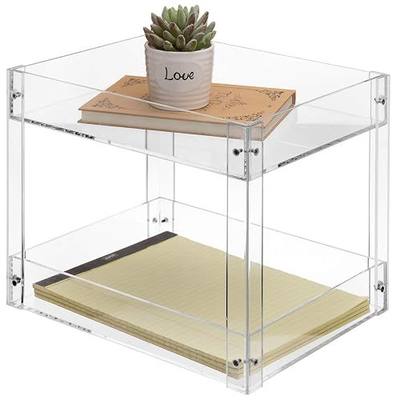MyGift 2-Tier Premium Clear Acrylic Desk Letter Tray Organizer, A4 Size 2 Tier Document Organizer Desktop File Paper Holder Rack for Home and Office