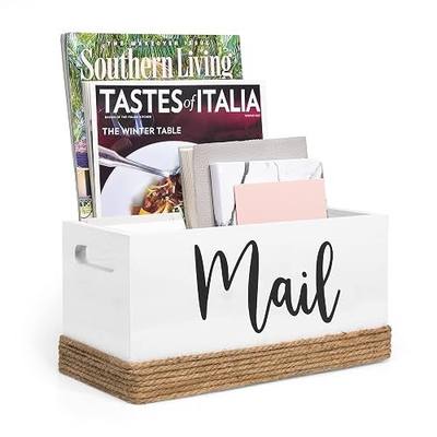 Ilyapa Boho Tabletop Mail Sorter with Chalkboard - White, Jute Wrapped Wood | Design, For Countertop or Entryway Table, Rustic Décor Style, Includes Chalkboard Label