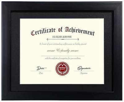 ELSKER&HOME Certificate Frame 8.5 x 11 with Mat Black 1 Pack | Document Frame,Degree Frame,Picture Frame ,11x14 without Mat,Shatter Resistant Glass for Tabletop or Wall Display